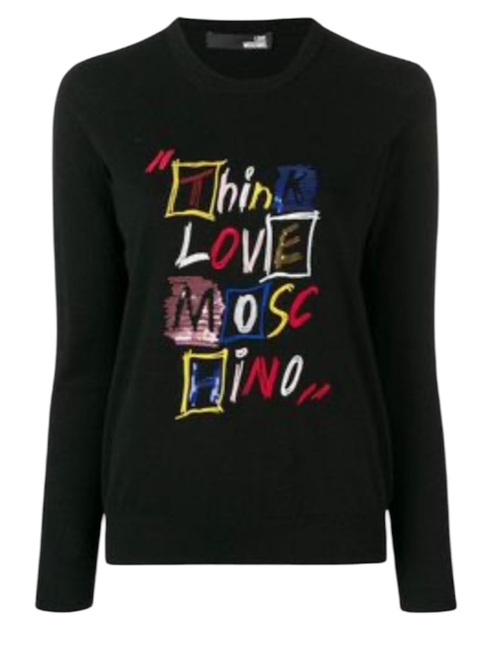 Love Moschino Black Crewneck Multicolour Embroidered Graphic Sweater